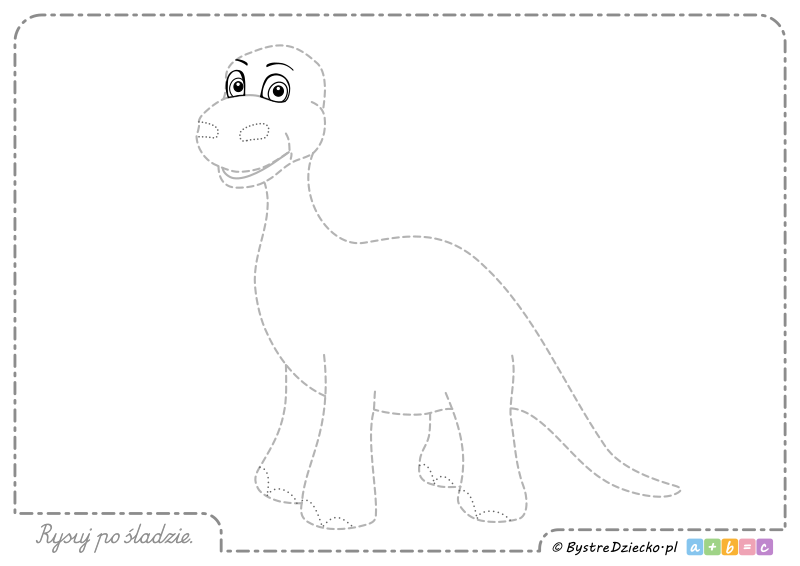 Dinozaur do rysowania po śladzie w pliku pdf, grafomotoryka dla dzieci