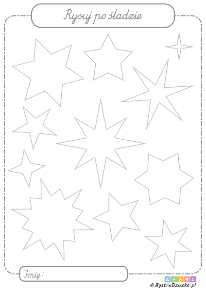 Gwiazdki - grafomotoryka, rysowanie po śladzie linii, karty pracy dla dzieci do druku