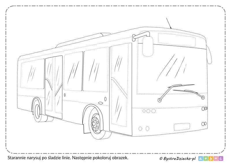 Autobus jako ćwiczenie grafomotoryczne do rysowania po śladzie dla dzieci