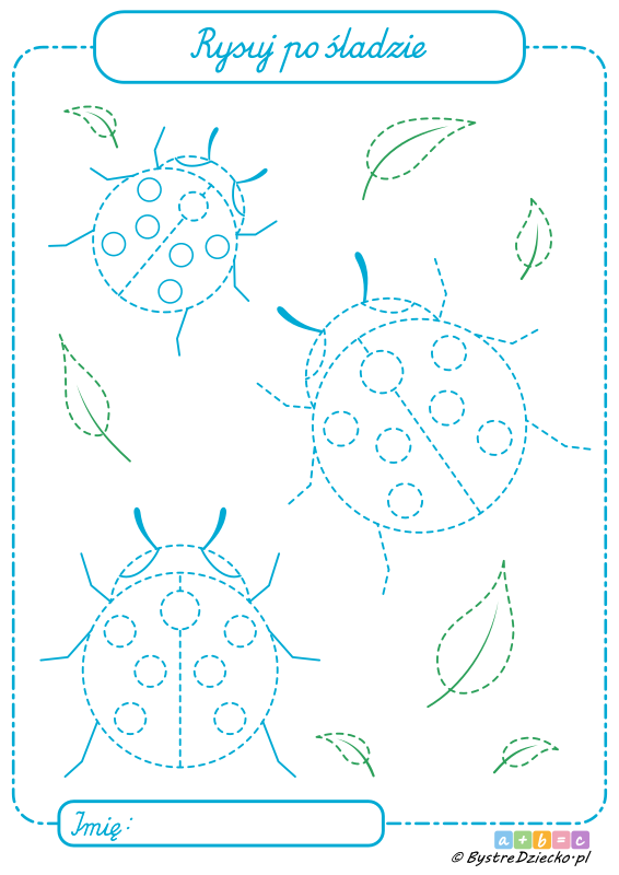 Biedronki do rysowania po śladzie i kolorowania jako ćwiczenia grafomotoryczne dla dzieci, owady