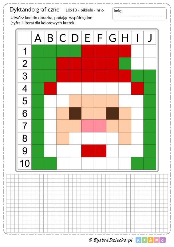 Mikołaj jako dyktando graficzne, piksele, ukryty obrazek na Boże Narodzenie, nauka kodowania i programowanie dla dzieci - karty pracy do wydruku na zimę