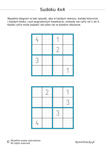 Łatwe sudoku dla dzieci do druku - karty pracy z matematyki