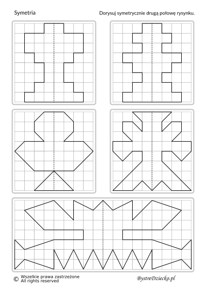 Symetria dla dzieci - dorysuj figury symetryczne w oparciu o oś symetrii