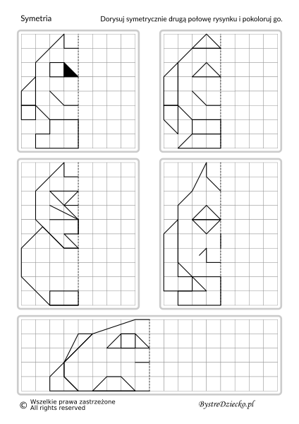 Symetria dla dzieci - dorysuj figury symetryczne w oparciu o oś symetrii - stworki potworki