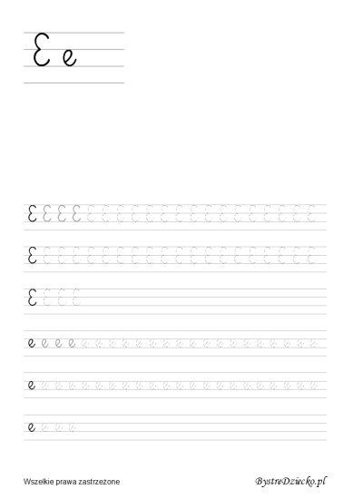 Litera E karta pracy do druku - E Literki dla dzieci - nauka pisania liter
