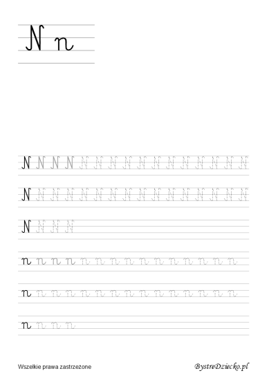 Litera N karta pracy do druku - N Literki dla dzieci - nauka pisania liter