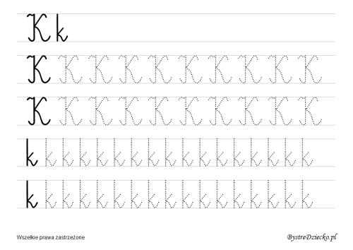 Letter K, Printable cursive handwriting worksheets for kids that prepare to writing, Anna Kubczak