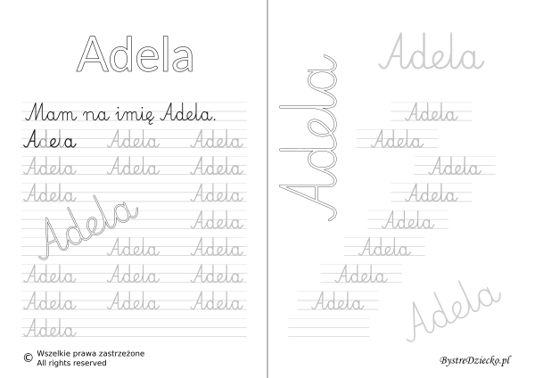 Karty pracy z imionami - nauka pisania imion dla dzieci - Adela