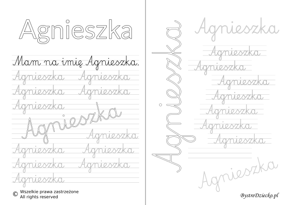 Karty pracy z imionami - nauka pisania imion dla dzieci - Agnieszka