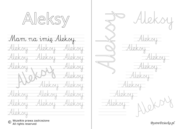 Karty pracy z imionami - nauka pisania imion dla dzieci - Aleksy
