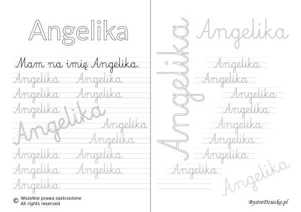 Karty pracy z imionami - nauka pisania imion dla dzieci - Angelika