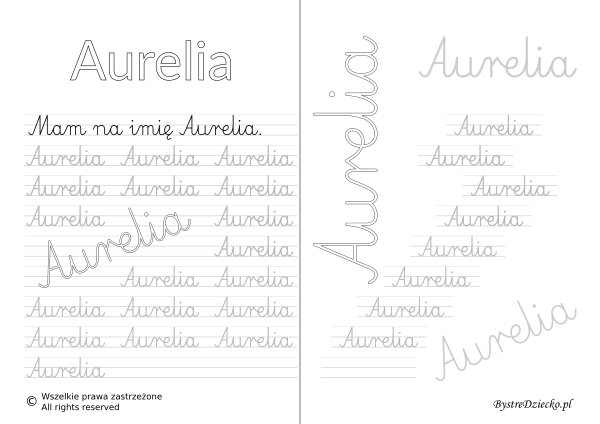 Karty pracy z imionami - nauka pisania imion dla dzieci - Aurelia