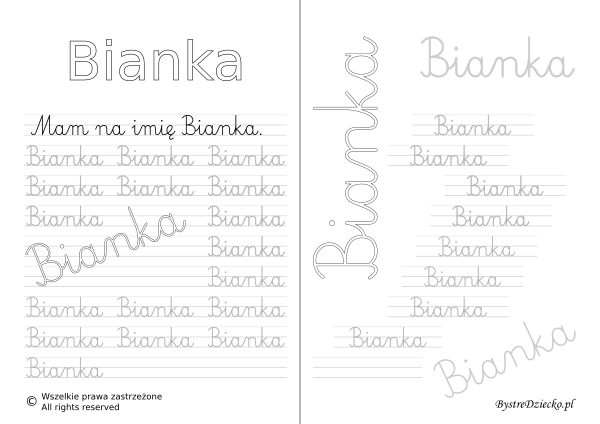 Karty pracy z imionami - nauka pisania imion dla dzieci - Bianka