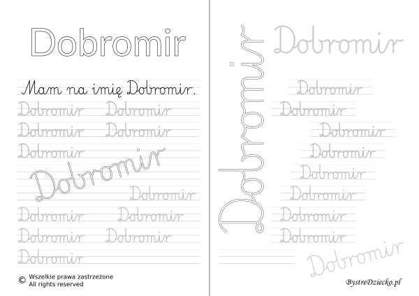 Karty pracy z imionami - nauka pisania imion dla dzieci - Dobromir