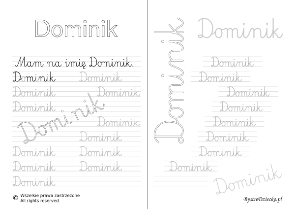 Karty pracy z imionami - nauka pisania imion dla dzieci - Dominik