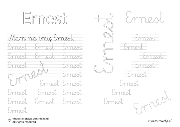 Karty pracy z imionami - nauka pisania imion dla dzieci - Ernest