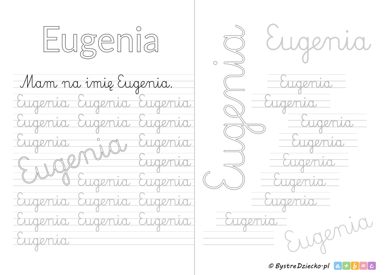 Karty pracy z imionami - nauka pisania imion dla dzieci - Eugenia