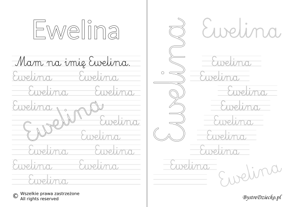 Karty pracy z imionami - nauka pisania imion dla dzieci - Ewelina