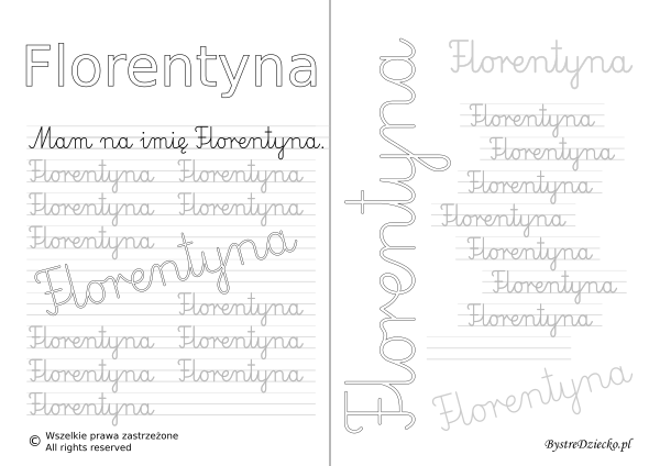 Karty pracy z imionami - nauka pisania imion dla dzieci - Florentyna