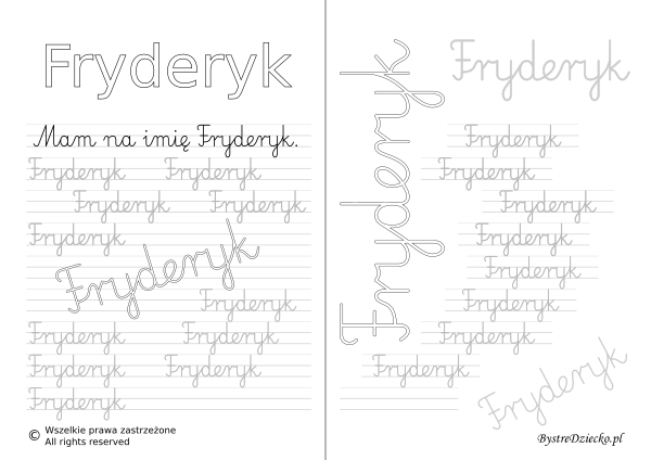 Karty pracy z imionami - nauka pisania imion dla dzieci - Fryderyk