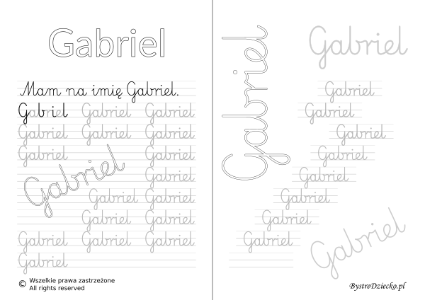 Karty pracy z imionami - nauka pisania imion dla dzieci - Gabriel