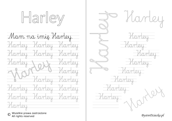 Karty pracy z imionami - nauka pisania imion dla dzieci - Harley