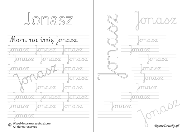 Karty pracy z imionami - nauka pisania imion dla dzieci - Jonasz