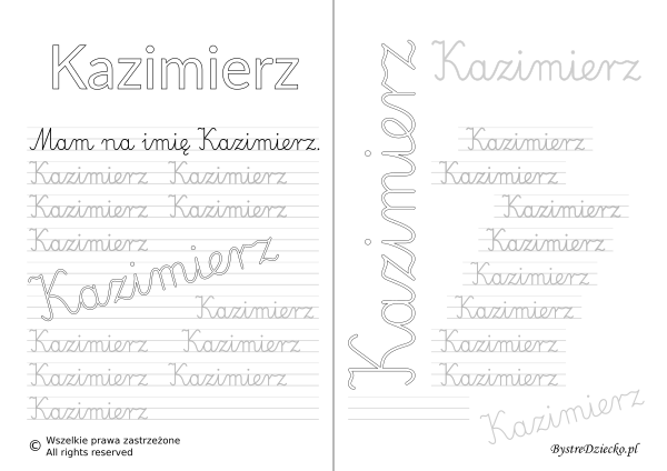 Karty pracy z imionami - nauka pisania imion dla dzieci - Kazimierz