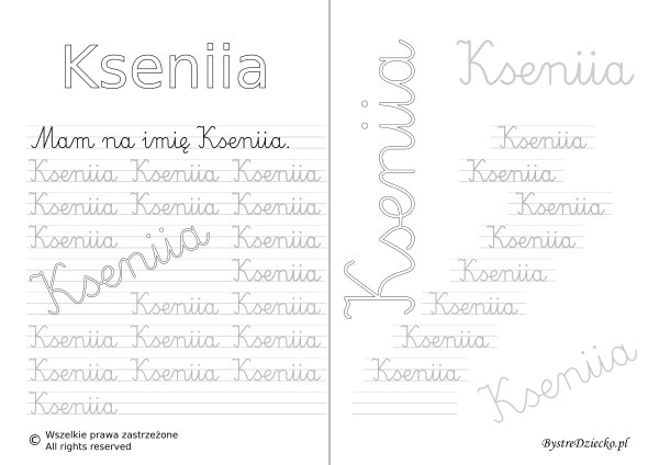 Karty pracy z imionami - nauka pisania imion dla dzieci - Kseniia
