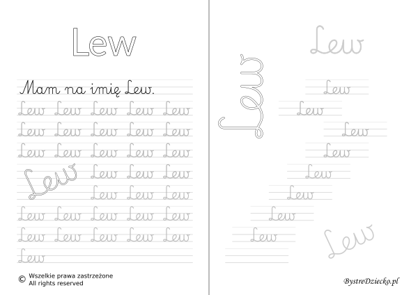 Karty pracy z imionami - nauka pisania imion dla dzieci - Lew