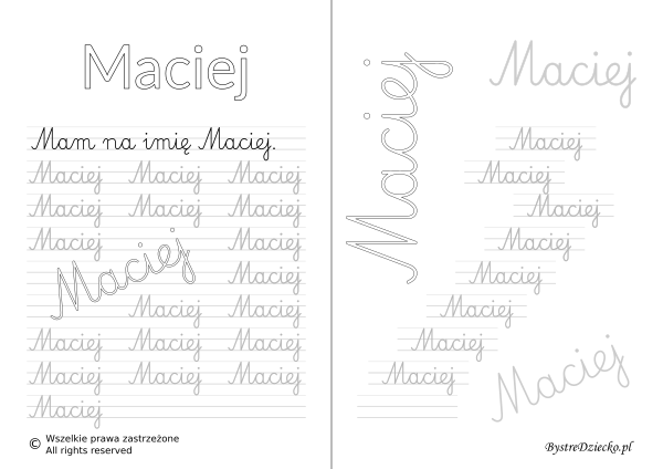 Karty pracy z imionami - nauka pisania imion dla dzieci - Maciej