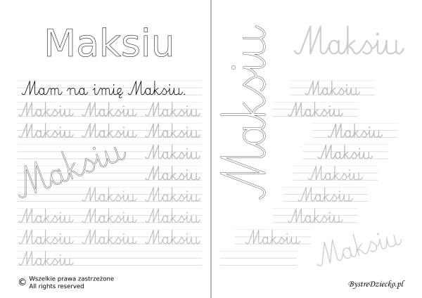 Karty pracy z imionami - nauka pisania imion dla dzieci - Maksiu