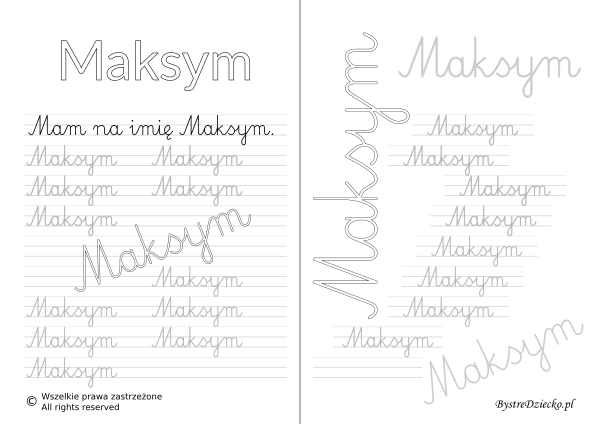 Karty pracy z imionami - nauka pisania imion dla dzieci - Maksym