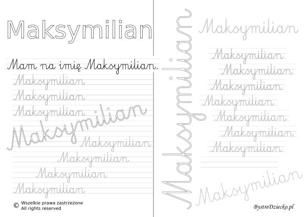 Karty pracy z imionami - nauka pisania imion dla dzieci - Maksymilian