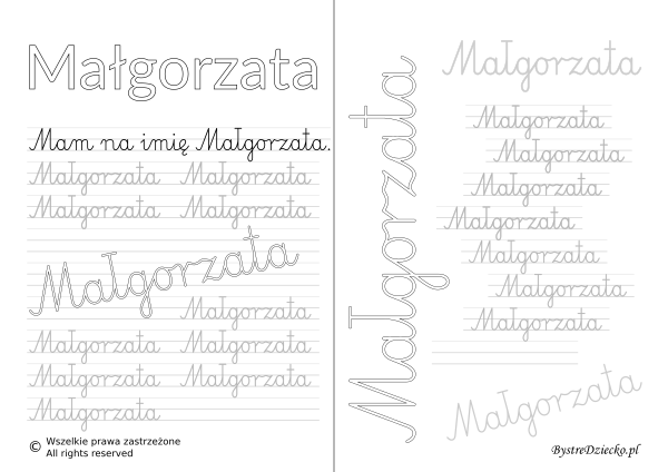 Karty pracy z imionami - nauka pisania imion dla dzieci - Małgorzata