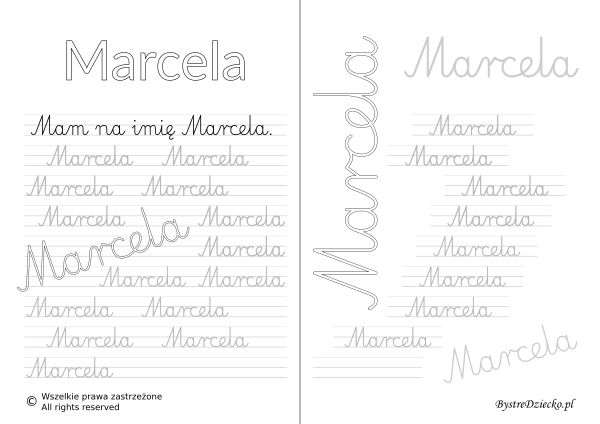 Karty pracy z imionami - nauka pisania imion dla dzieci - Marcela
