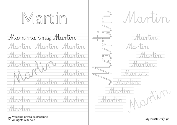 Karty pracy z imionami - nauka pisania imion dla dzieci - Martin