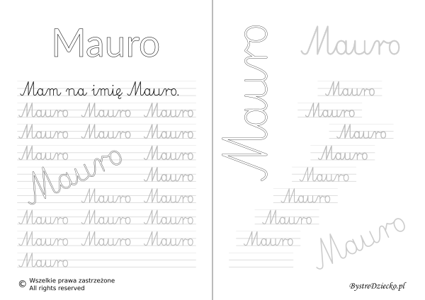 Karty pracy z imionami - nauka pisania imion dla dzieci - Mauro