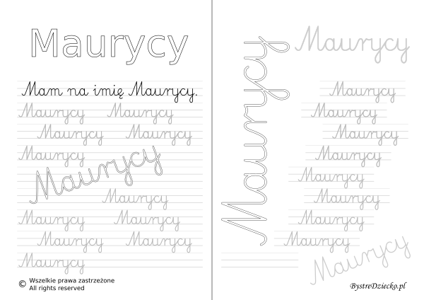 Karty pracy z imionami - nauka pisania imion dla dzieci - Maurycy