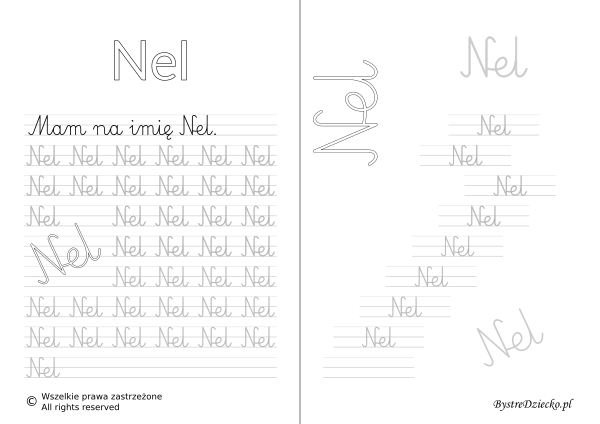 Karty pracy z imionami - nauka pisania imion dla dzieci - Nel
