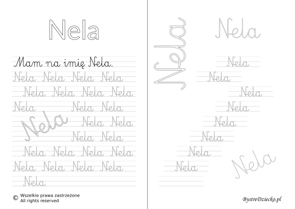 Karty pracy z imionami - nauka pisania imion dla dzieci - Nela