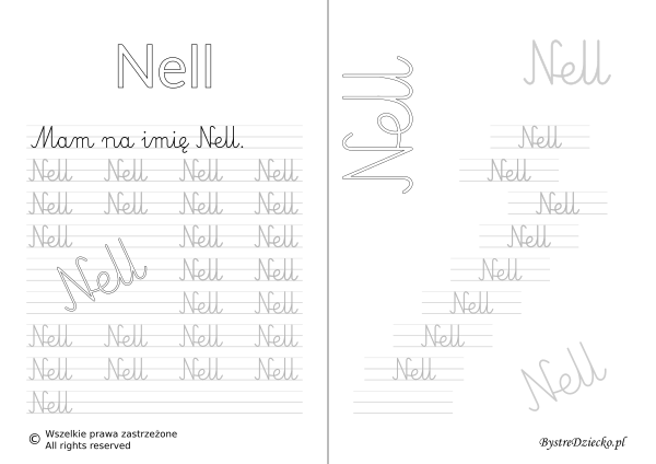 Karty pracy z imionami - nauka pisania imion dla dzieci - Nell