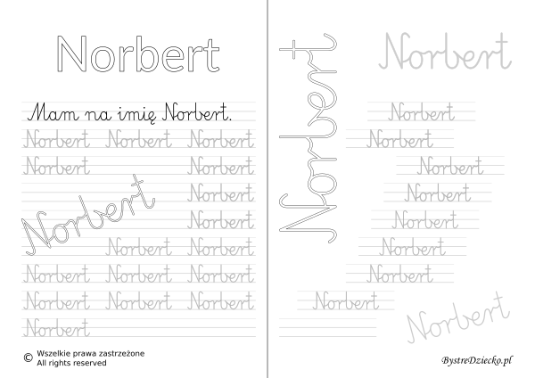 Karty pracy z imionami - nauka pisania imion dla dzieci - Norbert