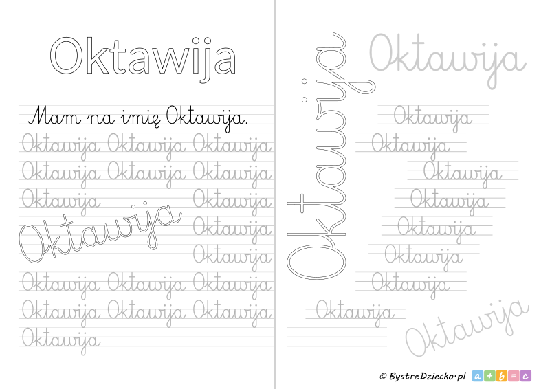 Karty pracy z imionami - nauka pisania imion dla dzieci - Oktawija