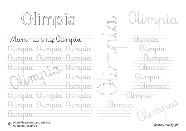 Karty pracy z imionami - nauka pisania imion dla dzieci - Olimpia