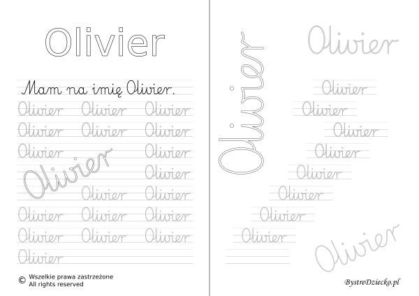 Karty pracy z imionami - nauka pisania imion dla dzieci - Olivier