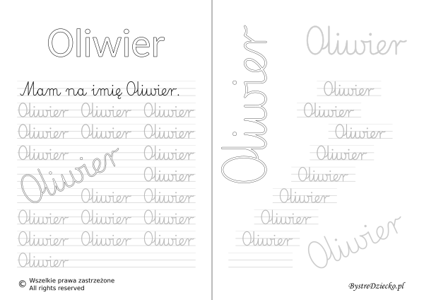 Karty pracy z imionami - nauka pisania imion dla dzieci - Oliwier