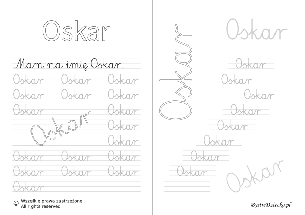Karty pracy z imionami - nauka pisania imion dla dzieci - Oskar
