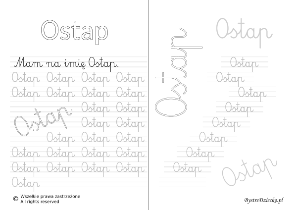 Karty pracy z imionami - nauka pisania imion dla dzieci - Ostap