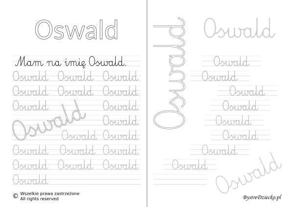 Karty pracy z imionami - nauka pisania imion dla dzieci - Oswald